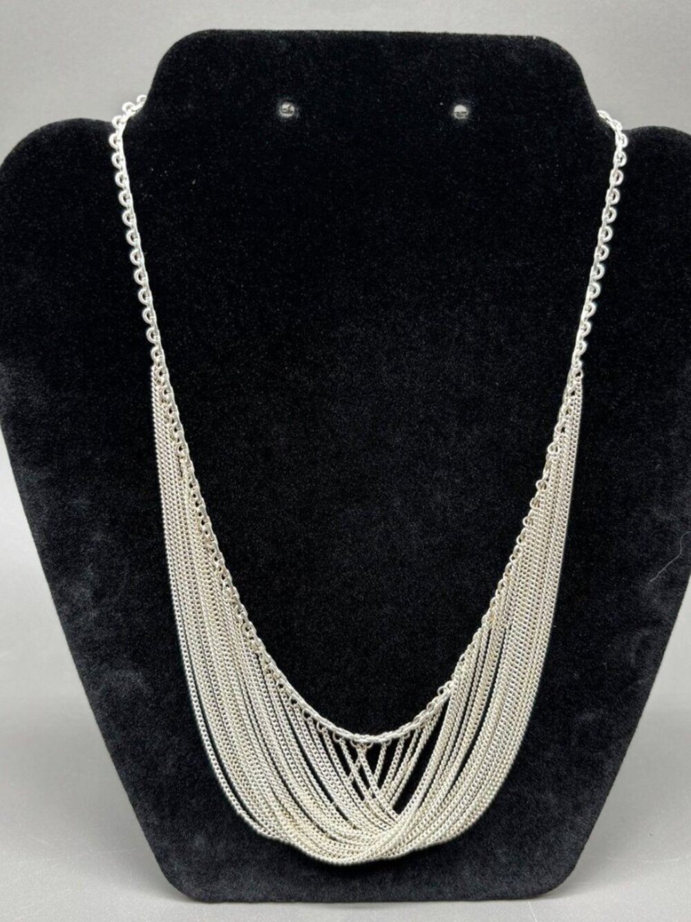 Vintage 925 Sterling Silver 24-Strand 18" Waterfall Bib Necklace - Elegant Style